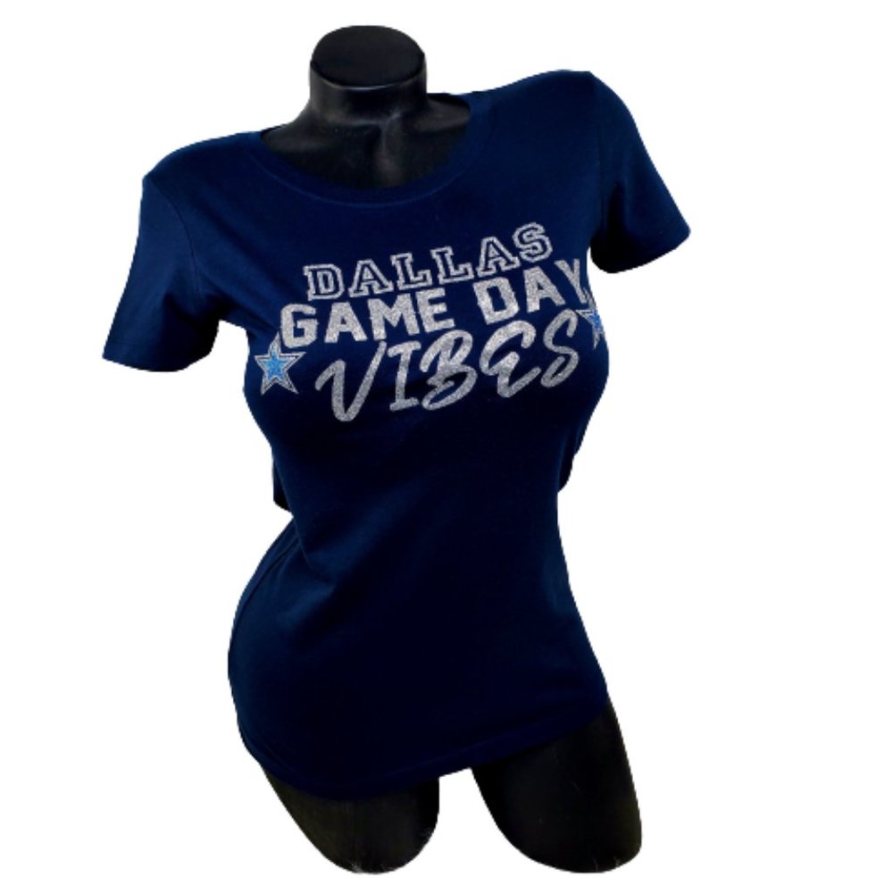 Dallas Game Day Vibes Navy Fitted Lt. Weight Jersey Tee. Game Day Tee!!!
